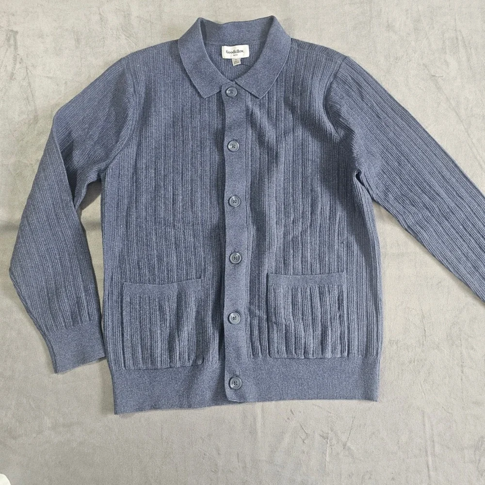 Goodfellow & Co Mens Blue Ribbed Button Front Cardigan Sweater Collared Medium